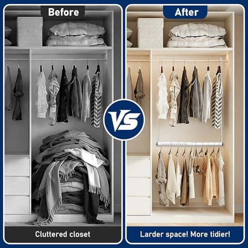 Hanging Closet Rod Extenders, Adjustable Width and Height Closet Extender Hanging Rod, Space-Saving Closet Hanging Rod, Heavy Duty Closet Bar for Hanging Clothes, 1 Pack White - Image 7
