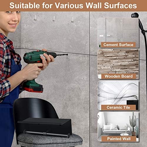 Toilet Paper Holder with Shelf Wall Mounted Toilet Paper Storage, Double Roll Tissue Holder Dispenser Bathroom Toilet Paper Holder (Matte Black) - Image 6