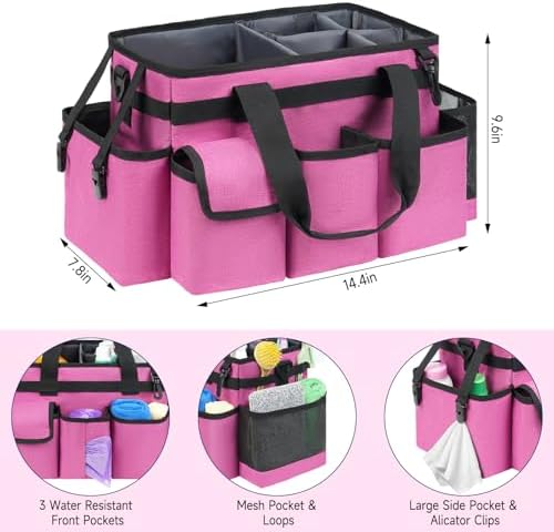 Cleaning Caddy,Cleaning Bag for Housekeepers,Cleaning Supplies Organizer with Handle,Rose Red - Image 4