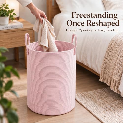 JMvicyroam 100L Cotton Rope Laundry Basket Hamper, Pink - Image 4