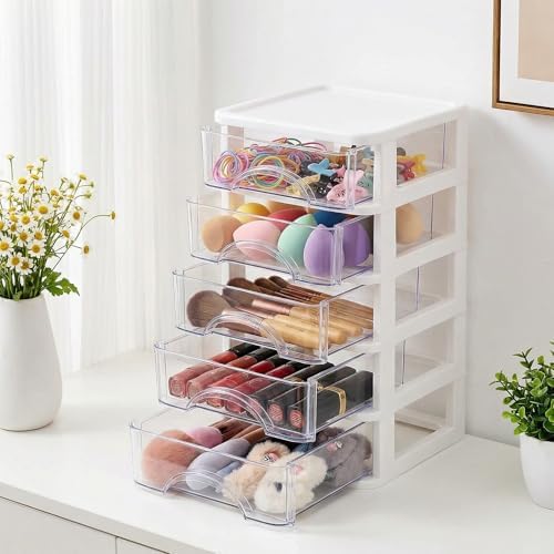 Hedume Desktop Drawer, Clear 5 Drawer Desktop Storage Unit, White Frame with Clear Drawers, Drawer Unit - Image 7