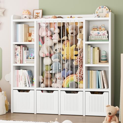 ONBRILL 3-in-1 Toy & Stuffed Animal Storage, 4 Movable Toy Chest, White by ONBRILL