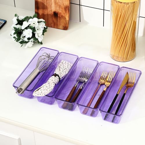 Maitys 12 Pcs Plastic Drawer Organizers, Storage Tray, 9 x 3 x 2", Purple - Image 3