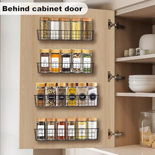 Spice Rack Organizer Wall Mount, 4 Pack Black Seasoning Rack Wire Storage Baskets for Wall or Cabinet Door in Kitchen and RV - Image 6