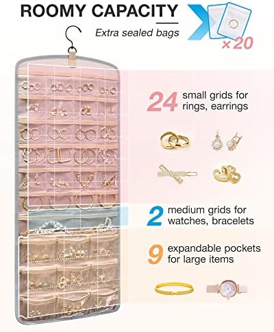 BAGSMART Hanging Jewelry Organizer, Necklace Holder Anti-tangle, Large Grey - Image 3