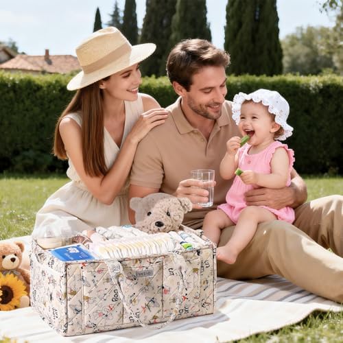 Colorful Cute Cartoon Animal Prints Baby Diaper Caddy Organizer, Large Storage Basket for Newborn Essentials Baby Shower Gifts - Image 5