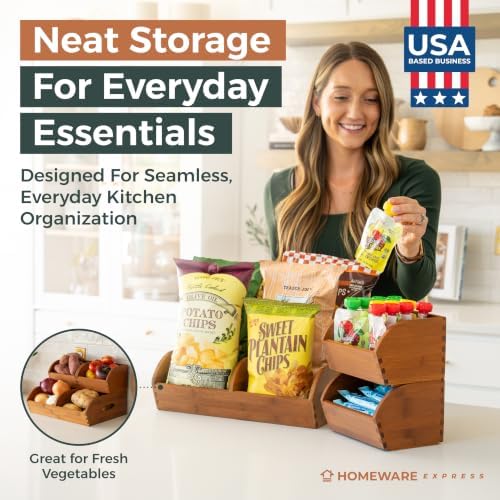 Potato and Onion Storage Bin, Stackable Bamboo Pantry Organizer and Storage, Carbonized Bamboo - Image 2