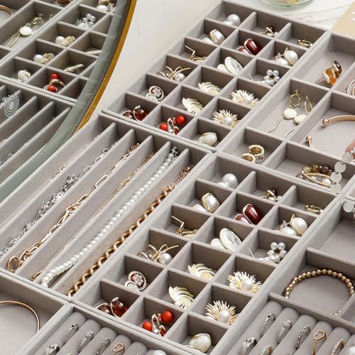SPAKOWN Stackable Jewelry Organizer Trays for Drawer Set of 8 - Grey - Image 5