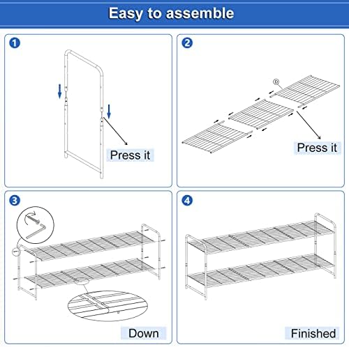 KEETDY 2-Tier Long Shoe Rack for Closet Shoe Organizer for Entryway, Metal Stackable Shoe Storage Shelf for 18 Pairs Sneakers with Strong Wire Grid, Gray - Image 6