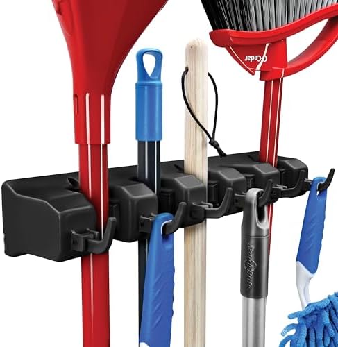 HOME IT Mop and Broom Holder Wall Mount Hanger, Heavy Duty, 5 Slots 4 Hooks by HOMEIT