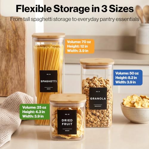 Glass Pantry Storage Jars Containers with Bamboo Lids and Labels - Set of 5 - Image 2