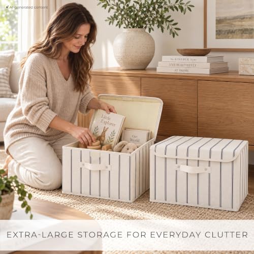 Decorative Linen Storage Boxes with Lids - Spacious Set of 2 Organizer Bins - Image 5