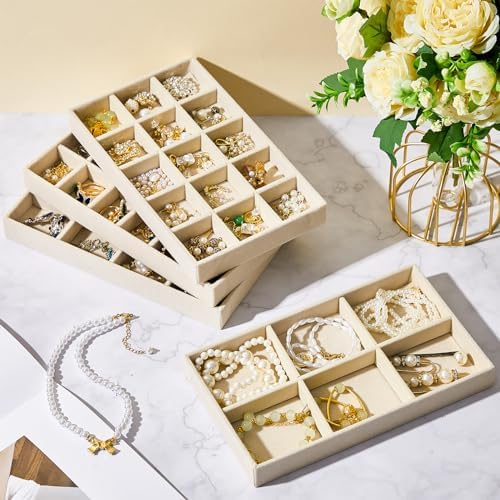 Junkin 12 Pcs Velvet Jewelry Organizer Tray, Stackable Storage - Image 6