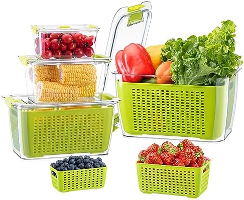 LUXEAR Fruit Vegetable Storage Container, 4 Pack Fresh Containers for Fridge with Lids BPA-Free Produce Refrigerator Organizer for Fruit, Veggie, Berry, Meat Storage Keep Fresh Longer-Green by Luxear