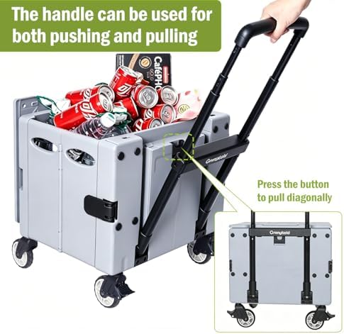 Collapsible Rolling Crate, Folding Utility Cart with 2 Lockable 360° Swivel Wheels & Lid, Portable Shopping Trolley for Grocery, Camping, Teacher, Office - Image 4