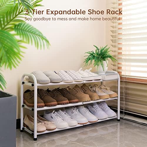 Gonfoam Expandable 3-Tier Shoe Rack for Closet and Entryway, White - Image 3