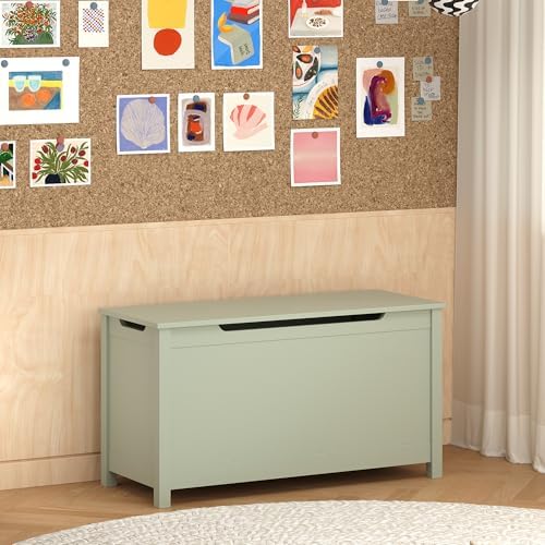 Kids Toy Box Chest, Large Wooden Storage Trunk Bench with Safety Hinged Lid for Ages 3+ Sage - Image 3