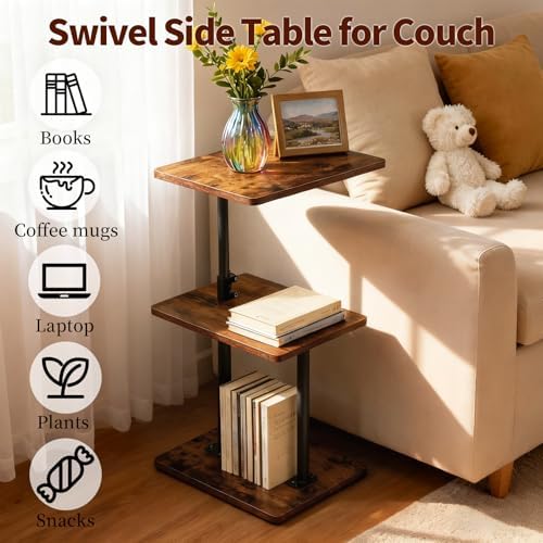 2-Pack Swivel Side Table Adjustable Height with 360°Rotatable Tray - Image 4