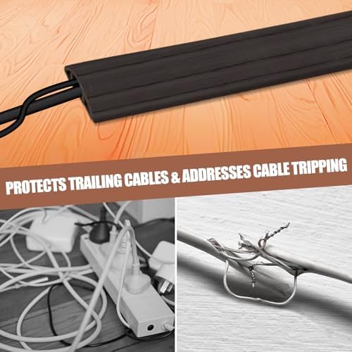Floor Cord Cover Self Adhesive Cord Hider,3.3FT Cable Management, Extension Strip Protector for Wires, Prevent Cable Trips for Offices, Gyms, Exhibitions Cavity:0.3"(W) x 0.28"(H) Black Wood - Image 6
