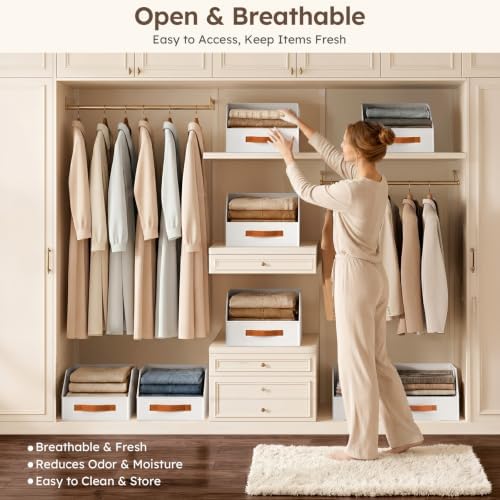Homsorout Fabric Storage Bins for Organizing - 4 Pack Large Trapezoid Collapsible Storage Bins with Front Handle, Closet Organizers and Storage for Bedroom, Home Shelves, Small Spaces, White - Image 3