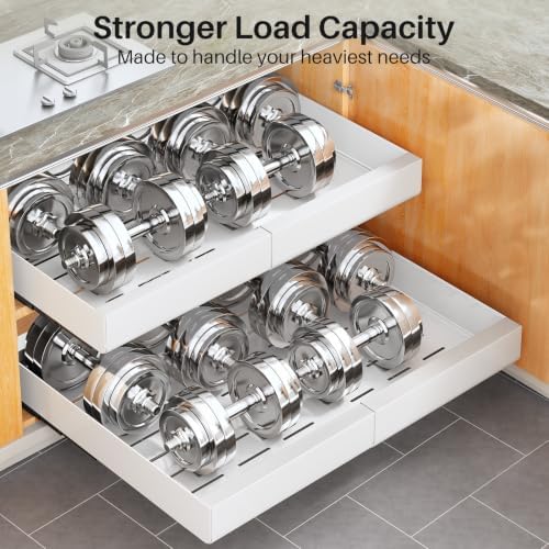 Kitstorack Pull out Cabinet Organizer, Expandable(18"-30") Heavy Duty Slide out Drawers Fixed with Adhesive Nano Film for Pots, Roll out Shelf Storage for Kitchen Base Cabinet Organization(3 Rails) - Image 5