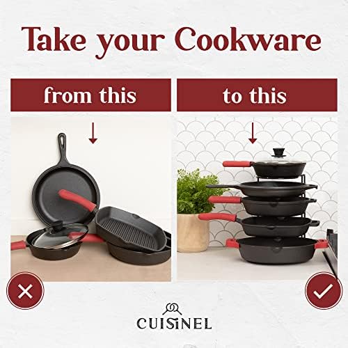 Cuisinel Pan Organizer for Cast Iron, Silicone-Coated 12" Skillet Rack - Image 2