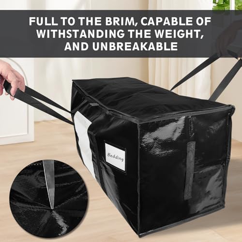 8 Pack Extra Large Moving Bags Heavy Duty 180GSM,130LBS 100L Totes with Visible Window, Zippers & Wrap-Around Handles, Waterproof Reusable, Alt to Moving Boxes, Black - Image 5