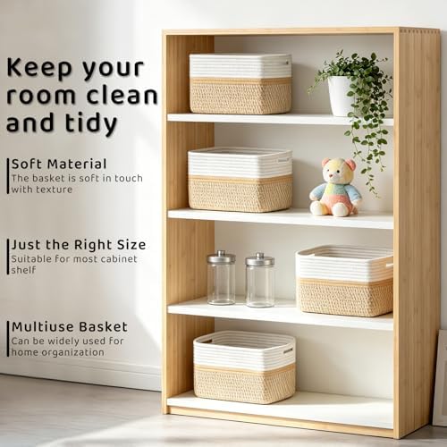 4 Pack Storage Baskets for Organizing, 13''Lx11''Wx8''H Woven Baskets for Storage Toys, Towels, Books, and Clothes, Cotton Rope Basket for Shelves with Handle - Image 5