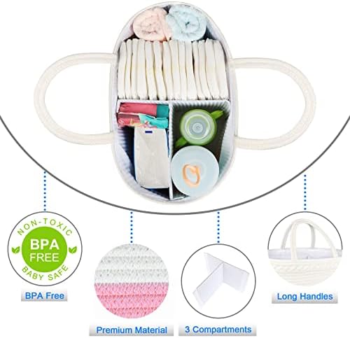 ABenkle Diaper Caddy Organizer, Boho Rustic Cotton Rope Nursery Baby Basket, Changing Table Organizer for Baby Diaper Storage and Baby Shower - Image 4