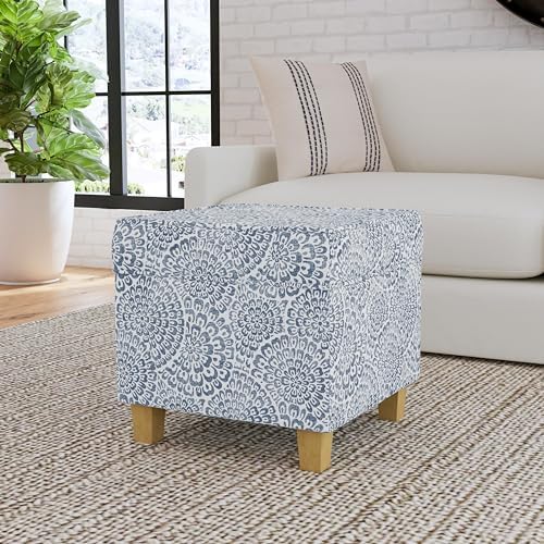 HomePop 18" Classic Square Storage Ottoman - Blue & Cream Modern Floral - Image 5