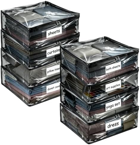 Plastic Storage Bags with Easy-Glide Zipper, Pack of 8, Durable Clear Vinyl Zippered Storage Bags for Clothes Sweaters Comforters Blankets Sheets Bedding (18 x 15 x 4 Inch, Transparent Black) by Kikerike