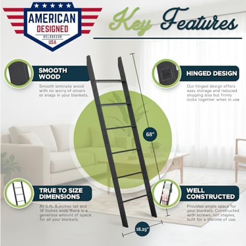 Blanket Ladder for the Living Room and Bedroom, Quilt Rack, 6-Tier, Black - Image 2