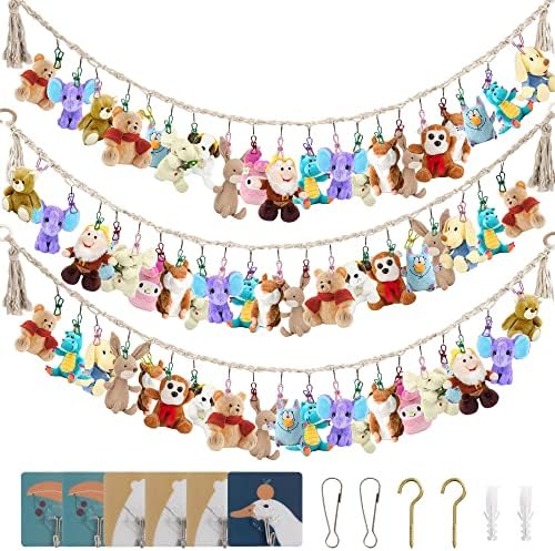 3 Pieces Stuffed Toy Chain Display Organizer Strong Toy Organizer Storage Chain Stuffed Animal Toy Holder Hanging with 45 Metal Clips 6 Ceiling Hook for Hanging Plush Toys Display by LUCKIPLUS