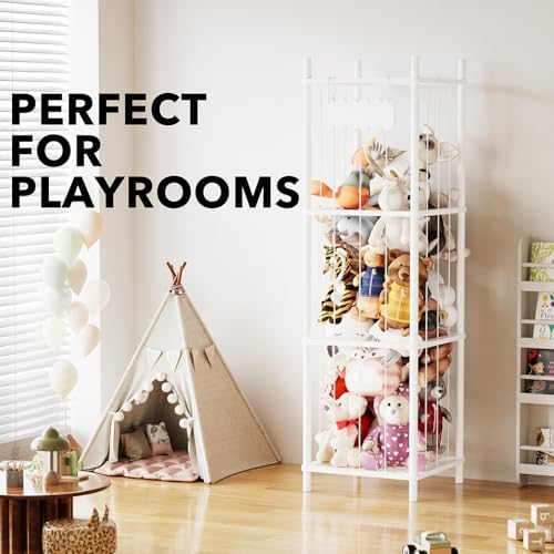 SpaceAid Stuffed Animal Storage Organizer, Wood Animals Zoo Toy Plushies Storage Holder, Large Capacity Plush Toy Cage for Playroom Organization, 15.8" Wide, White - Image 5