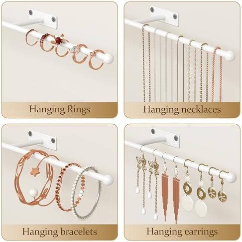 Wall Hanging Jewelry Organizer 12.6", Screw Included, White 2-Pack - Image 7