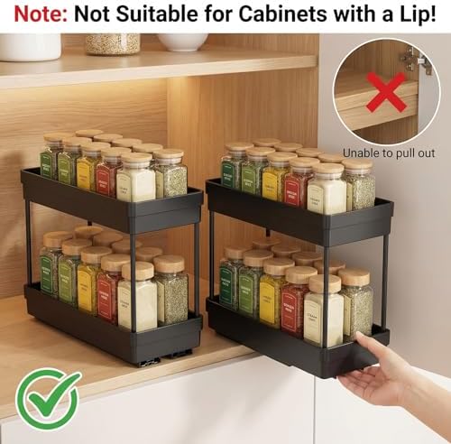 Pull Out Spice Rack,2 Pack 2-Tier Cabinet Organizer, Black - Image 4