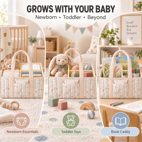 Floral Diaper Caddy Organizer, Baby Essentials Storage Basket - Image 7