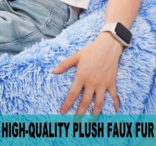 Fluffy Stuffed Animal Storage Bean Bag Chair Cover (No Filler), Faux Fur Comfy Bean Bag Cover for Organizing Plush Toys or Textile, for Adults Teens Kids Girls, Blue - Image 6