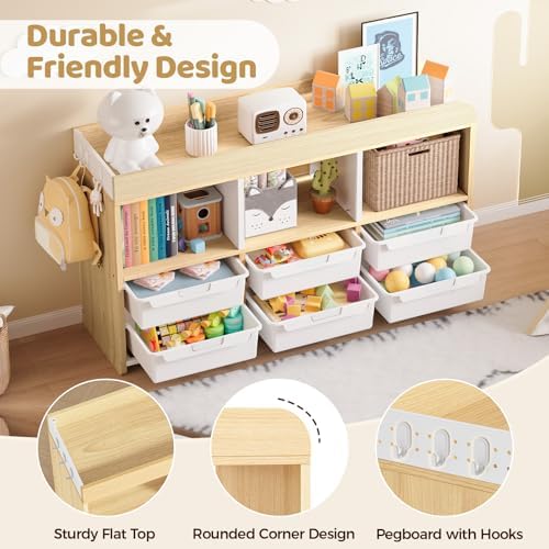 Classroom Storage Organizer with 6 Bins, 3 Shelves and Pegboard, White - Image 3