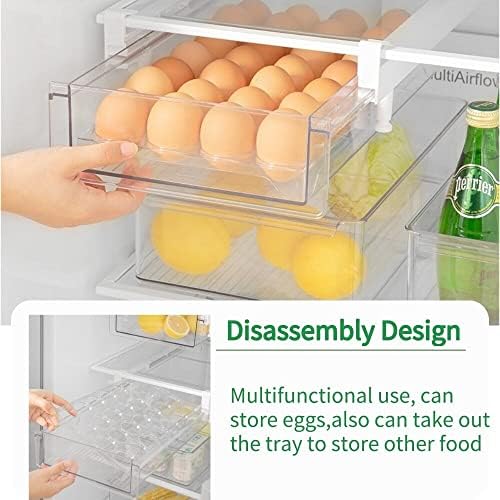 vacane Fridge 28 Egg Drawer Pull Out,Clear Egg Holder Tray for Refrigerator With Handle, Refrigerator Organizer Bins Heavy Duty-L With Egg Tray - Image 3