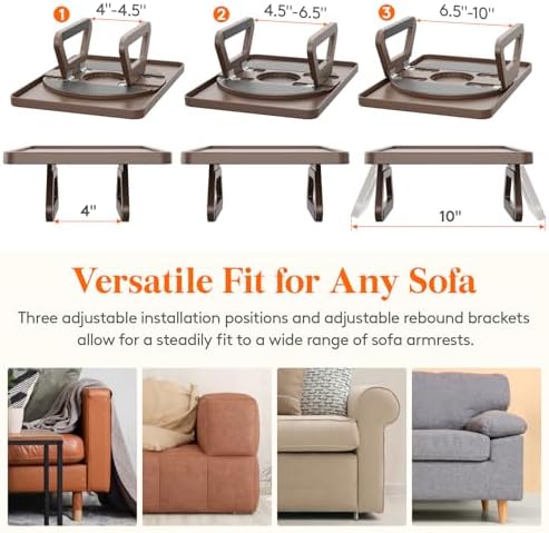 Lifewit Adjustable Couch Arm Tray, Plastic Rotating Sofa Armrest Tray Table - Image 5