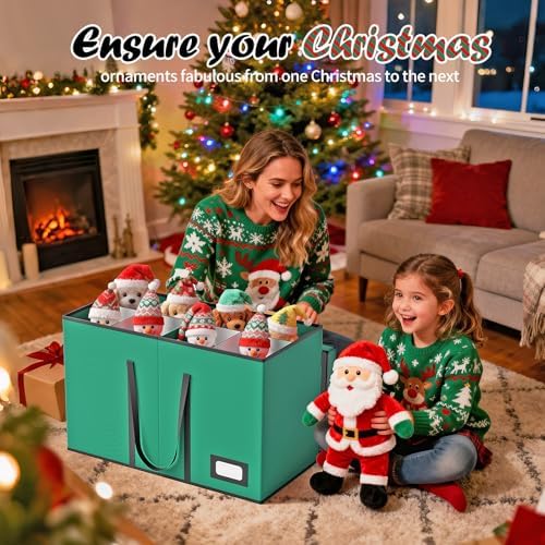 Christmas Figurine Storage Box & Nutcracker Storage Containers with Visible Lid and Dividers, Keeps 8 15"-Figurine Collectibles, Xmas Holiday Decoration Storage Bag, 600D Oxford / Tear-Proof, Green - Image 2