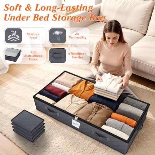 90L Under Bed Storage Containers, Storage Bags, Organizers, 2-Pack, Gray - Image 3