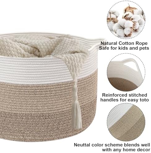 90L Extra Large Blanket Basket,Woven Rope Laundry Basket-Mix Brown - Image 3