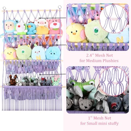 3 Tier Stuffed Animal Storage Net, 24x39 Inch Large Stuffy Storage,Purple - Image 3