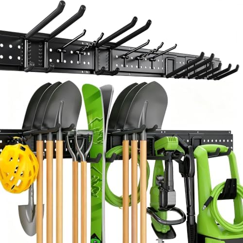 Garage Tool Organizer Wall Mount, 49.5 Inch Heavy Duty Garage Organization System with 10 Adjustable Hooks, Garden Tool Storage Rack for Garage, Yard & Shed, Holds Up to 400 lbs by Unknown