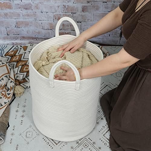 XUANGUO White Cotton Rope Laundry Basket Hamper for Clothes Large - Image 3