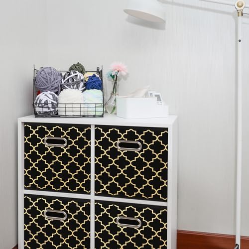 Black Foldable Storage Cubes Bins, Fabric Storage Box Cubes Organizer Baskets with Dual Handles for Home Organizer,Set of 3,(Black Gold) - Image 4
