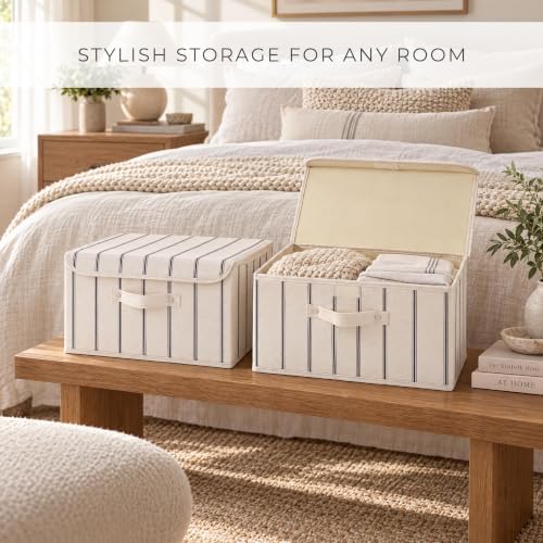 Decorative Linen Storage Boxes with Lids - Spacious Set of 2 Organizer Bins - Image 3