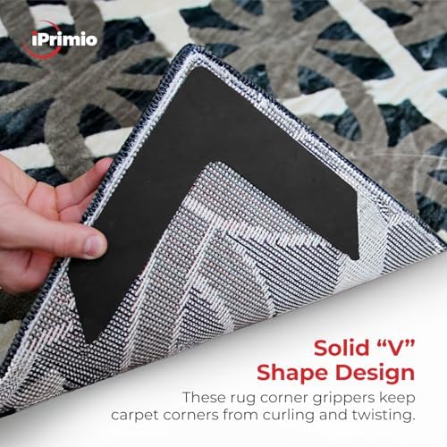 iPrimio NeverCurl V Shape Rug Corner Gripper, Reusable, 7.5" x 7.5", 8 Pack - Image 2